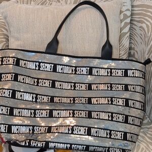 Victoria's Secret Black and Silver Tote Bag